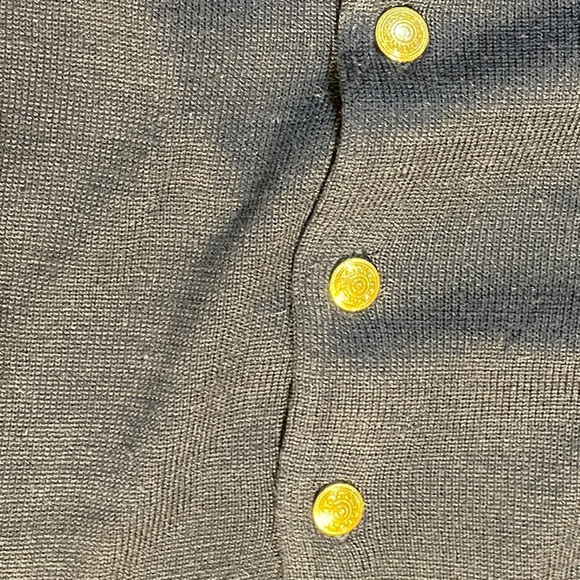 Halston cardigan long sleeve crew neck gold buttons silk blue womens large - Picture 4 of 5